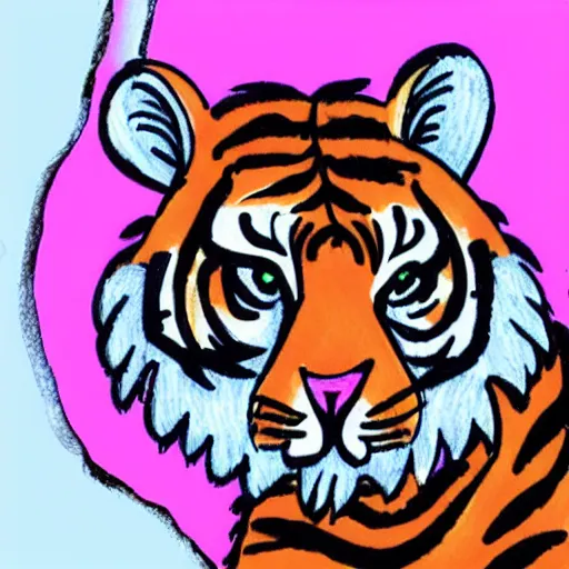 Prompt: very sad tiger, beautiful sticker illustration, soft pastel colors