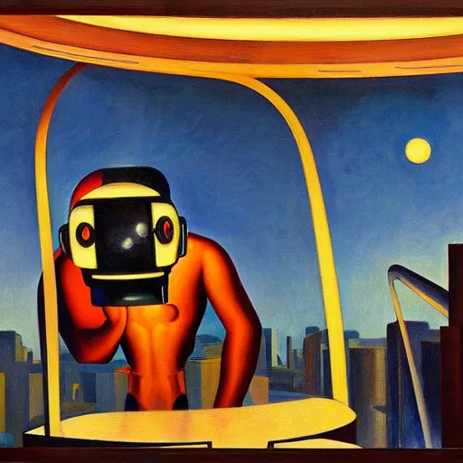 Image similar to cyclops who works at nasa, dystopian, pj crook, edward hopper, oil on canvas