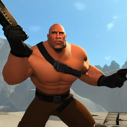 Prompt: Dwayne Johnson in Team Fortress 2, HD 4k game screenshot, Valve official announcement, new character