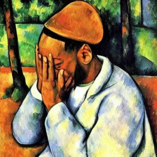 Image similar to will smith crying, painted by cezanne