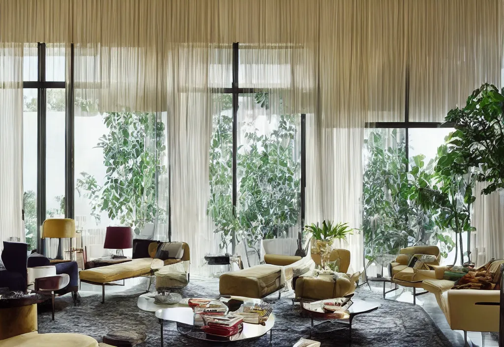 Image similar to a living room, modern interior design, residential design, floor - to - ceiling windows, by india mahdavi and henri matisse, trending ，