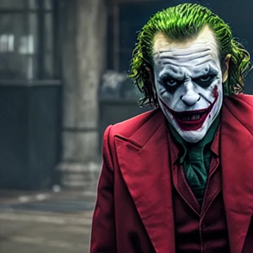 Image similar to film still of Mel Gibson as joker in the new Joker movie