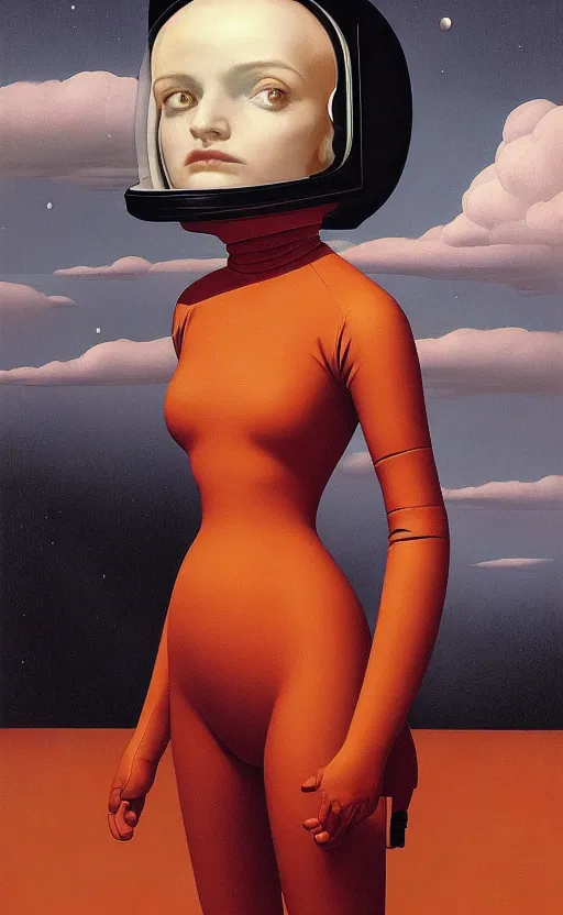 Prompt: portrait An astronaut girl wearing helmet with tight black latex dress, Edward Hopper and James Gilleard, Zdzislaw Beksinski, Mark Ryden, Wolfgang Lettl highly detailed