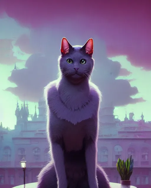 Prompt: highly detailed surreal vfx portrait of a russian blue cat in the mob, stephen bliss, unreal engine, greg rutkowski, loish, rhads, beeple, makoto shinkai and lois van baarle, ilya kuvshinov, rossdraws, tom bagshaw, alphonse mucha, global illumination, detailed and intricate environment