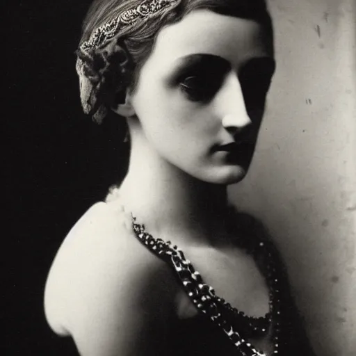 Image similar to photograph of a lilith wearing 1 8 9 0's fashion, looking at the camera, aesthetic, elaborate, intricate, highly detailed, detailed face, photorealism, smooth, sharp focus, rim light, art by man ray,