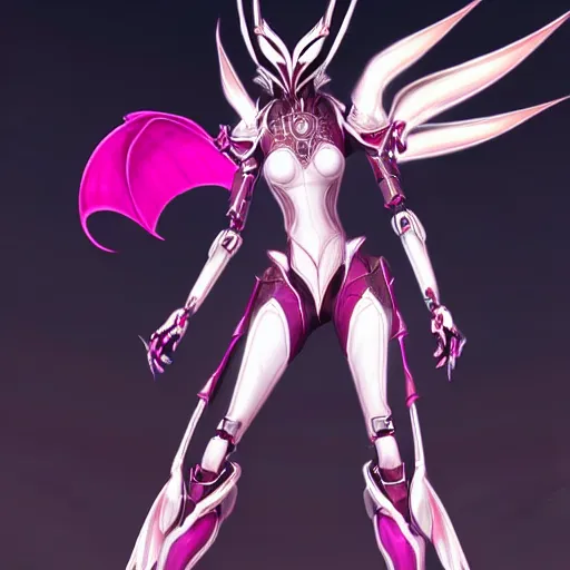 Prompt: highly detailed exquisite fanart, of a beautiful female warframe, but as an anthropomorphic robot female dragon, making an elegant pose, shining reflective off-white plated armor, bright Fuchsia skin, sharp claws, full body shot, epic cinematic shot, realistic, professional digital art, high end digital art, DeviantArt, artstation, Furaffinity, 8k HD render, epic lighting, depth of field