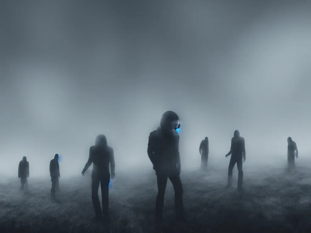 Prompt: daft punk as a norwegian black metal band, atmospheric fog, octane render, cinematic