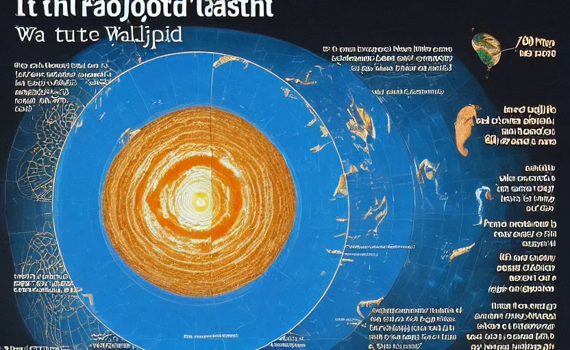 Image similar to the image of earth projected onto a waffle, with scientific figures and infographics and charts and graphs, magazine article