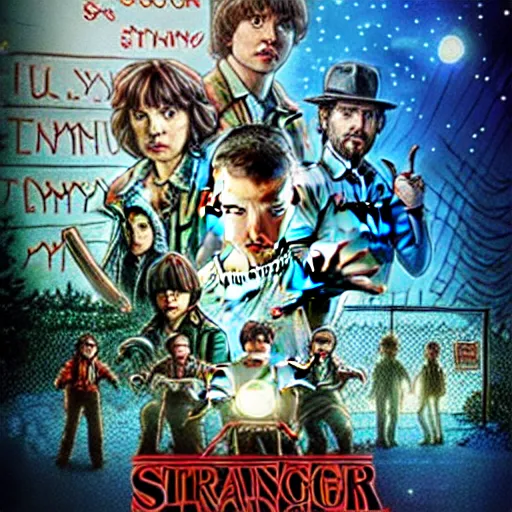 Prompt: stranger things poster in the style of the 1960’s