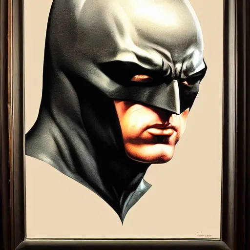 Image similar to an ultra - realistic head and shoulders portrait painting of batman with his cowl on in the style of frank frazetta. 4 k. ultra - realistic. highly detailed. dark fantasy. epic lighting.