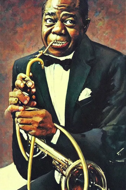 Image similar to “portrait of Louis Armstrong, by Norman Rockwell”