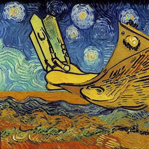 Image similar to a painting of a space ship launching by van gogh