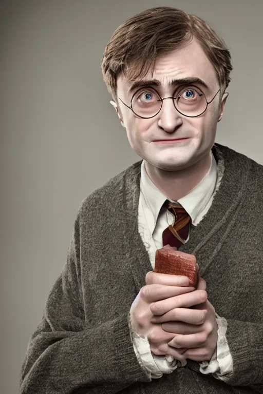 Prompt: Harry Potter as an old man played by Daniel Radcliffe, promo shoot, studio lighting