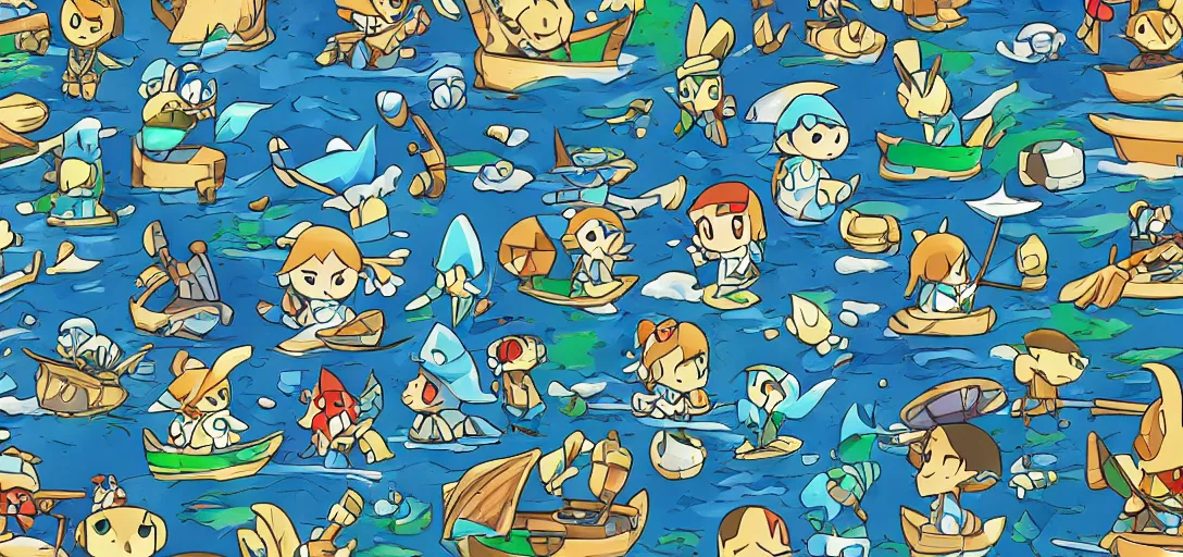 Prompt: pattern of water - zelda wind waker, ghibli, animal crossing, summer vibe, desktop wallpaper