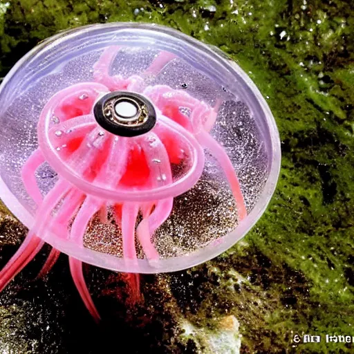 Image similar to pink jellyfish hits Bob with a metal sieve