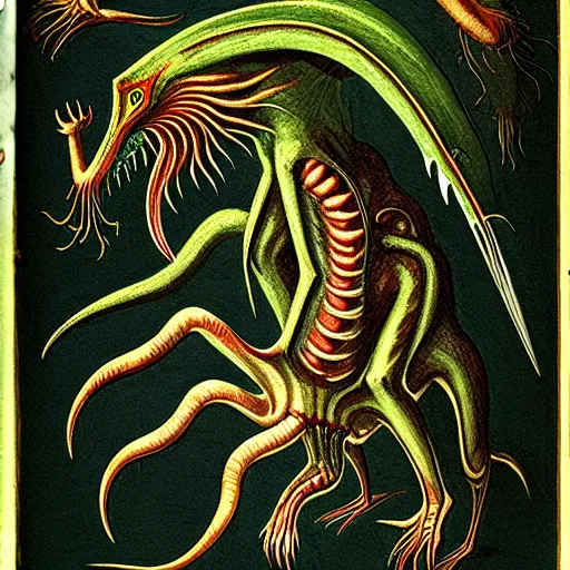 Image similar to bestiary of creatures from the depths of the unconscious psyche