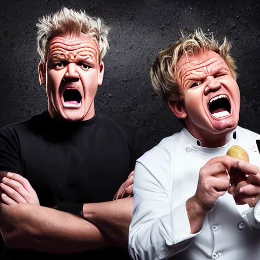 Image similar to Extremely angry Gordon Ramsey is yelling at a potato, studio photography