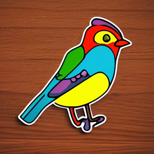 Prompt: colorful multicolored bird, sticker illustration