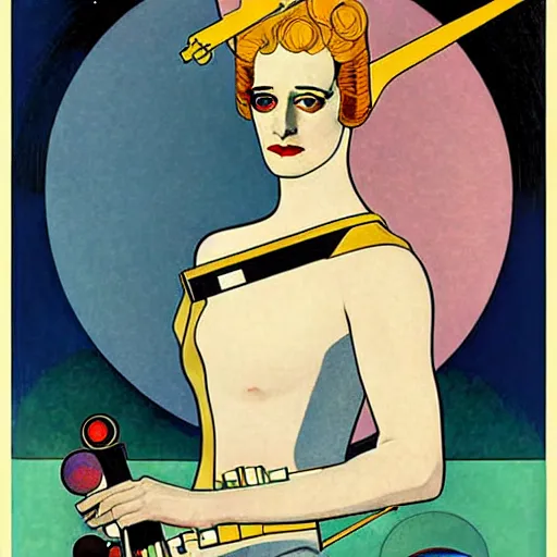 Image similar to Art by Coles Phillips, Eva Green as Space Commander Zeta from the Year 3000, Mucha, Kandinsky,