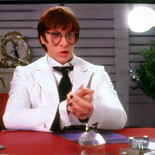 Image similar to Live Action Still of Jerma985 in Austin Powers, real life, hyperrealistic, ultra realistic, realistic, highly detailed, epic, HD quality, 8k resolution, body and headshot, film still