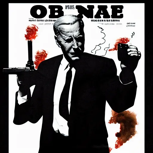 Image similar to noir movie poster of Joe Biden holding a smoking handgun