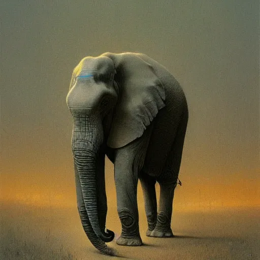 Prompt: elephant painting by beksinski, barlowe colors. masterpiece painting