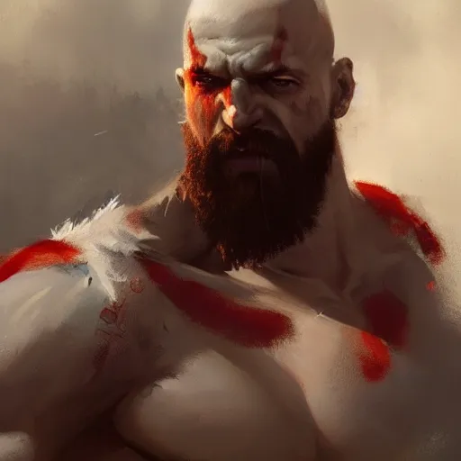 Prompt: oil painting of kratos in valhalla trending on artstation by greg rutkowski