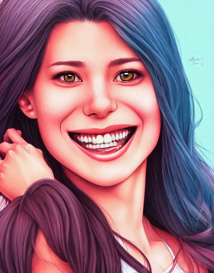 Prompt: richly detailed color  illustration of a female student smiling mockingly at you, large format image. illustrated by Artgerm. 3D shadowing.