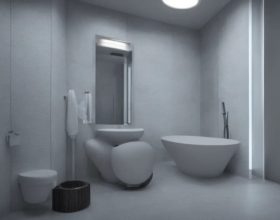 Prompt: bathroom of year 3 5 4 5, hyper realistic, digital art, octane render, unreal engine