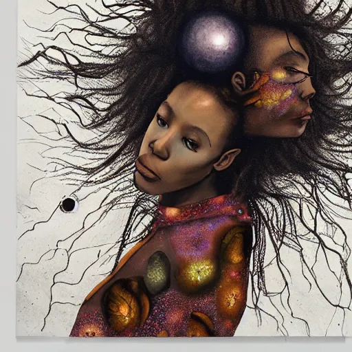 Prompt: Liminal space in outer space by Wangechi Mutu