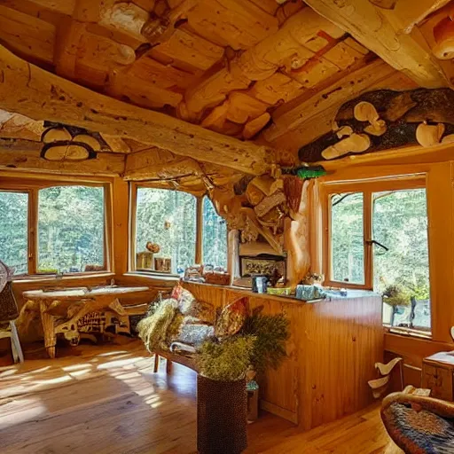 Image similar to photo of interior of cozy mushroom themed cottage