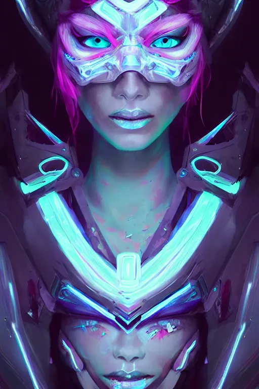 Image similar to lissandra from league of legends, cyberpunk futuristic neon. frosting, wearing ninja face mask decorated with traditional japanese ornaments by ismail inceoglu dragan bibin hans thoma greg rutkowski alexandros pyromallis nekro rene maritte illustrated, perfect face, fine details, realistic shaded, fine - face, pretty face, masterpiece
