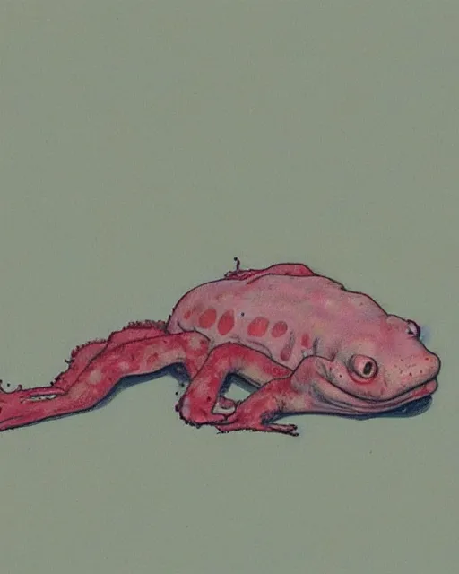 Image similar to portrait of an axolotl by greg rutkowski in the style of egon schiele