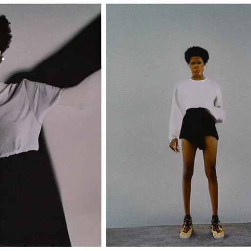 Image similar to realistic photoshooting for a new ssense!!! lookbook, color film photography, photo of a woman, photo in style of tyler mitchell, 3 5 mm, featured on vogue