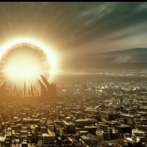 Image similar to the eye of sauron looking over mordor, except the eye is alex jones, cinematic lighting, realistic, 4 k