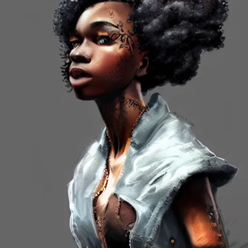 Image similar to 18 year old afropunk girl, highly detailed, style of Cedric Peyravernay, trending on artstation,