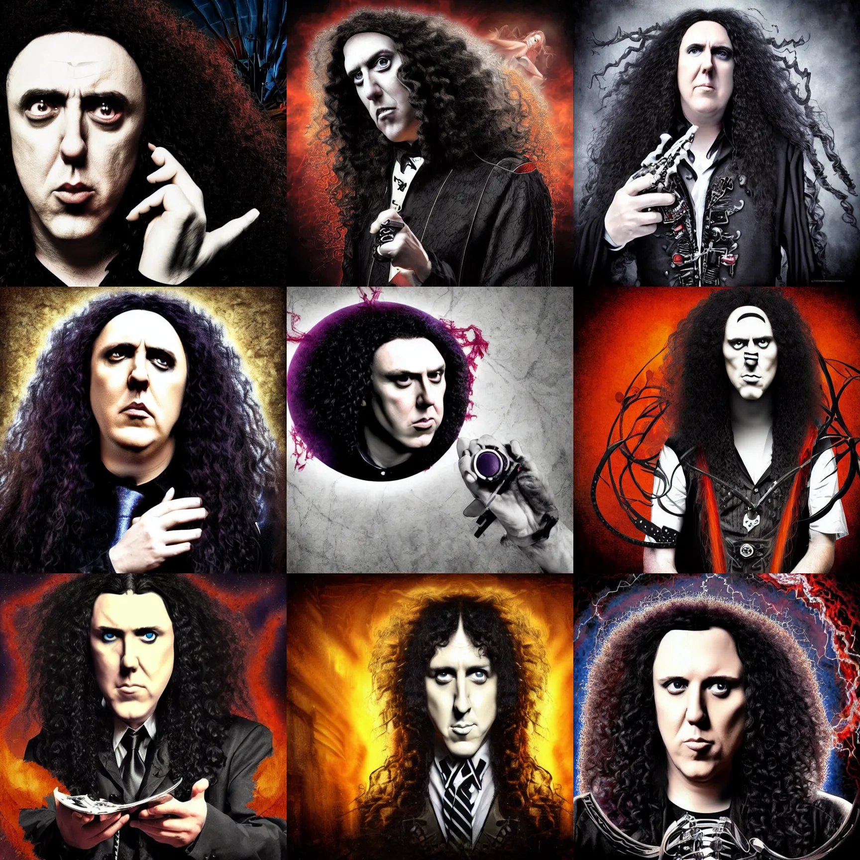 Prompt: kamelot album art, photo of weird al yankovic, kamelot album art featuring photo of weird al yankovic, photoshop collage, power metal album cover, art by stefan heilemann, gothic fantasy, trending on artstation