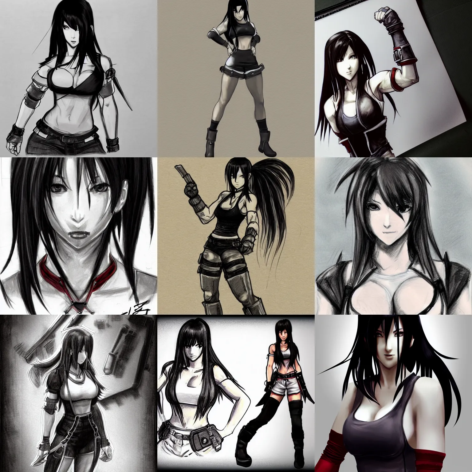 Prompt: tifa Lockhart concept art sketch