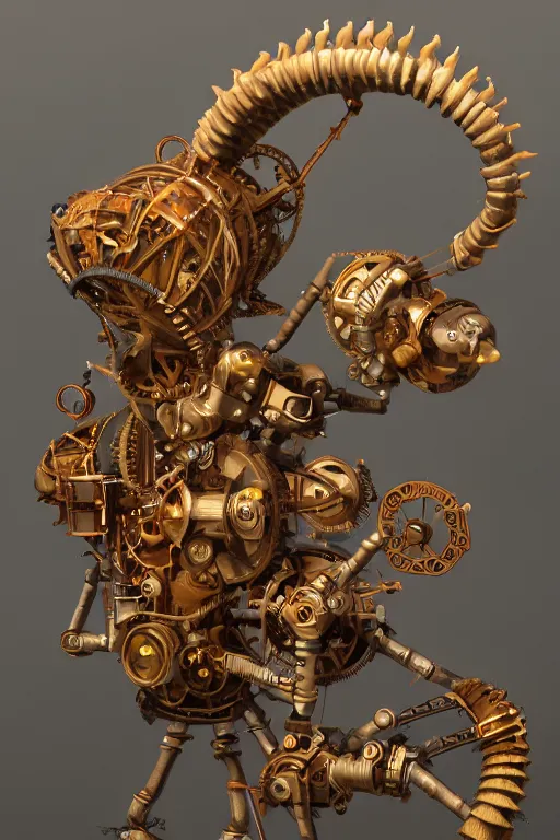 Image similar to 2d game art side view of mechanical steampunk tubeworm with teeth, full body view, game character design, articulated joints, detailed, blank background, 8k, octane render, unreal engine, trending on artstation