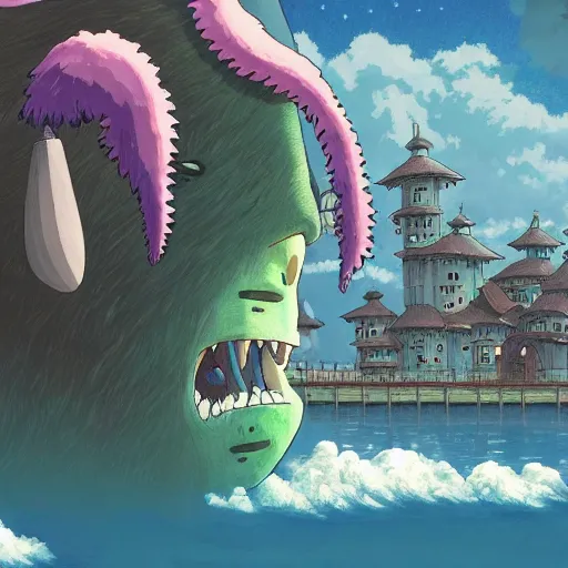 Prompt: spirited away monster ghibli artstyle,peace atmopshere, wonderful scene, 8k, smooth, detailed with high quality, details