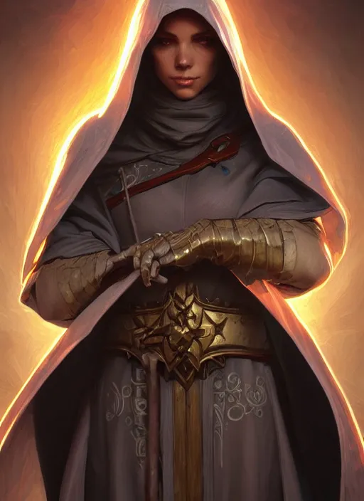 Prompt: hooded cleric, deep focus, d & d, fantasy, intricate, elegant, highly detailed, digital painting, artstation, concept art, matte, sharp focus, illustration, hearthstone, art by artgerm and greg rutkowski and alphonse mucha