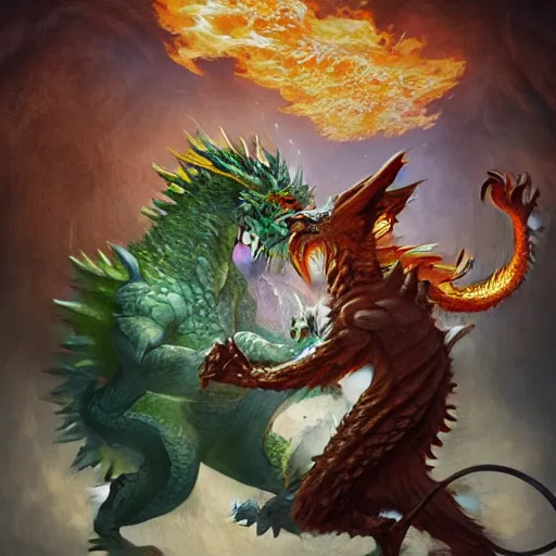 Prompt: ginger man in a discord t-shirt fights a fire breathing dragon in a room filled with dragon eggs, painted, by Chris Rallis, high fantasy