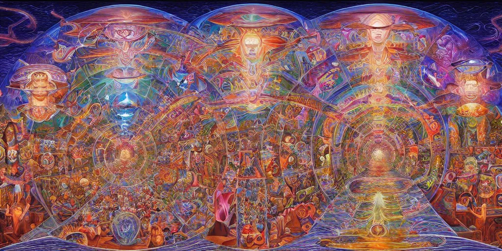 Image similar to memory palace, masterpiece composition, 8 k resolution, ultra fine illustration, art by alex grey and tokio aoyama, highly detailed,