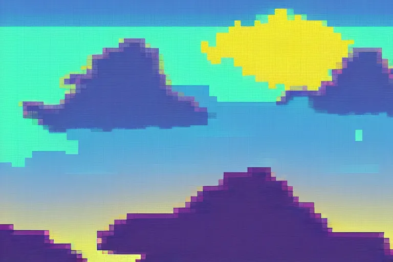Prompt: pixel landscape, pixel evening, beautiful pixel cloud, beautiful pixel sky, quiet, no people, trending on artstation, trending on deviantart, pixelart, pixelperfect, pixel art, pixel, art of angrysnail, pixel game, indiegame