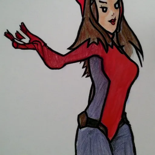 Prompt: child's drawing of scarlet witch.