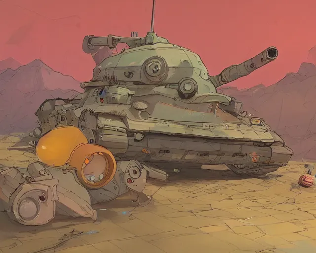 Image similar to a study of cell shaded cartoon tank with apole with dozens of cameras on it, driving on a desert road, road, illustration, wide shot, subtle colors, post grunge, concept art by josan gonzales and wlop, by james jean, victo ngai, highly detailed, sharp focus, trending on artstation, hq, deviantart, art by artgem