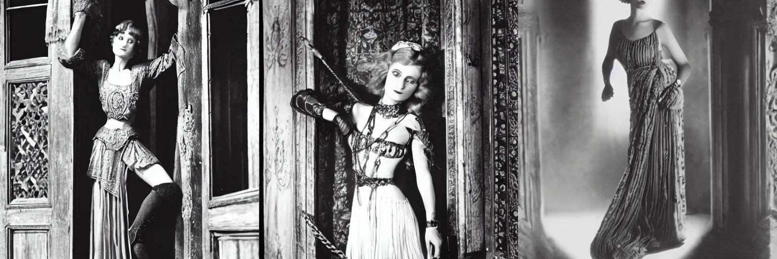 Prompt: picture of dolores costello by bettina rheims. dolores costello is standing up and flogged in a medieval room. black and white, contrasted, highly intricate, award winning photography