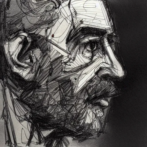 Prompt: a realistic yet scraggly portrait sketch of the side profile of a stern and sophisticated gigachad, trending on artstation, intricate details, in the style of frank auerbach, in the style of sergio aragones, in the style of martin ansin, in the style of david aja, in the style of mattias adolfsson