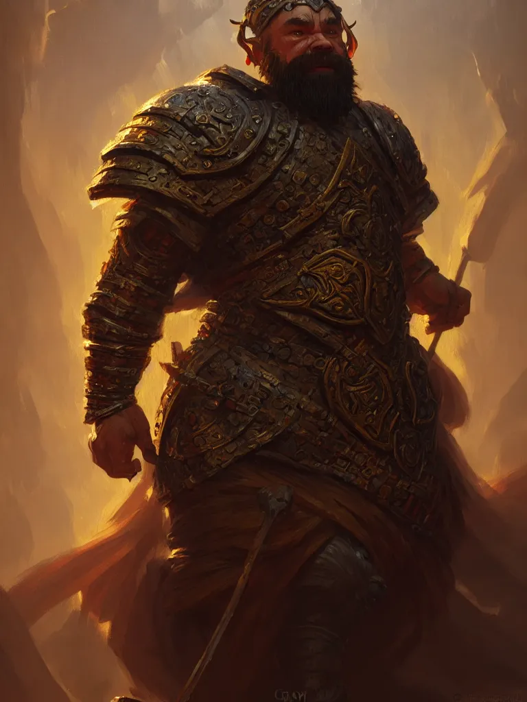 Image similar to a dwarf cleric dnd character, ornamented armor, oil painting, Tooth Wu, Greg Rutkowski, RPG portrait, dynamic lighting, fantasy art, High contrast, depth of field