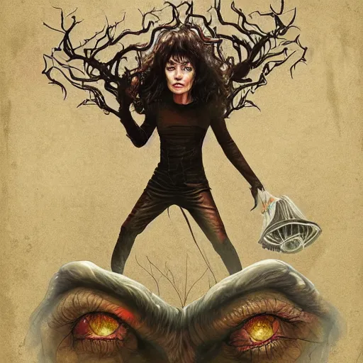 Prompt: kate bush battling vecna from stranger things, d & d, exquisite airbrush painting from the eighties, intricate detail, artstation,